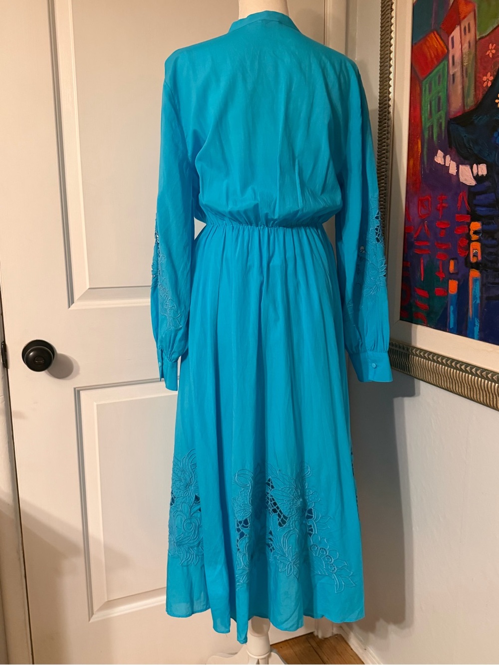 NWT Jade by Johnny Was Turquoise Long Sleeve Wrap-Front Midi Dress - Picture 7 of 13